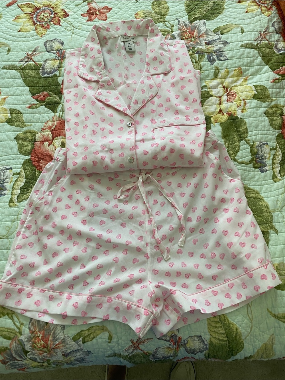 Tabitha White Pajama Set with Pink Heart Print